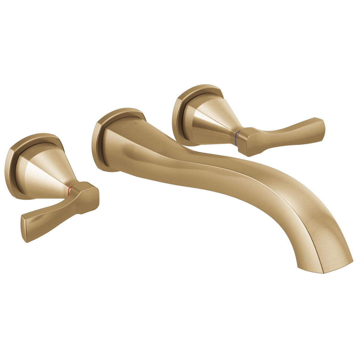DELTA® T5776-CZ-PR-WL Stryke® Wall Mount Tub Filler, 8 gpm Flow Rate, 8 in Center, Champagne Bronze, 2 Handles, Import, Commercial
