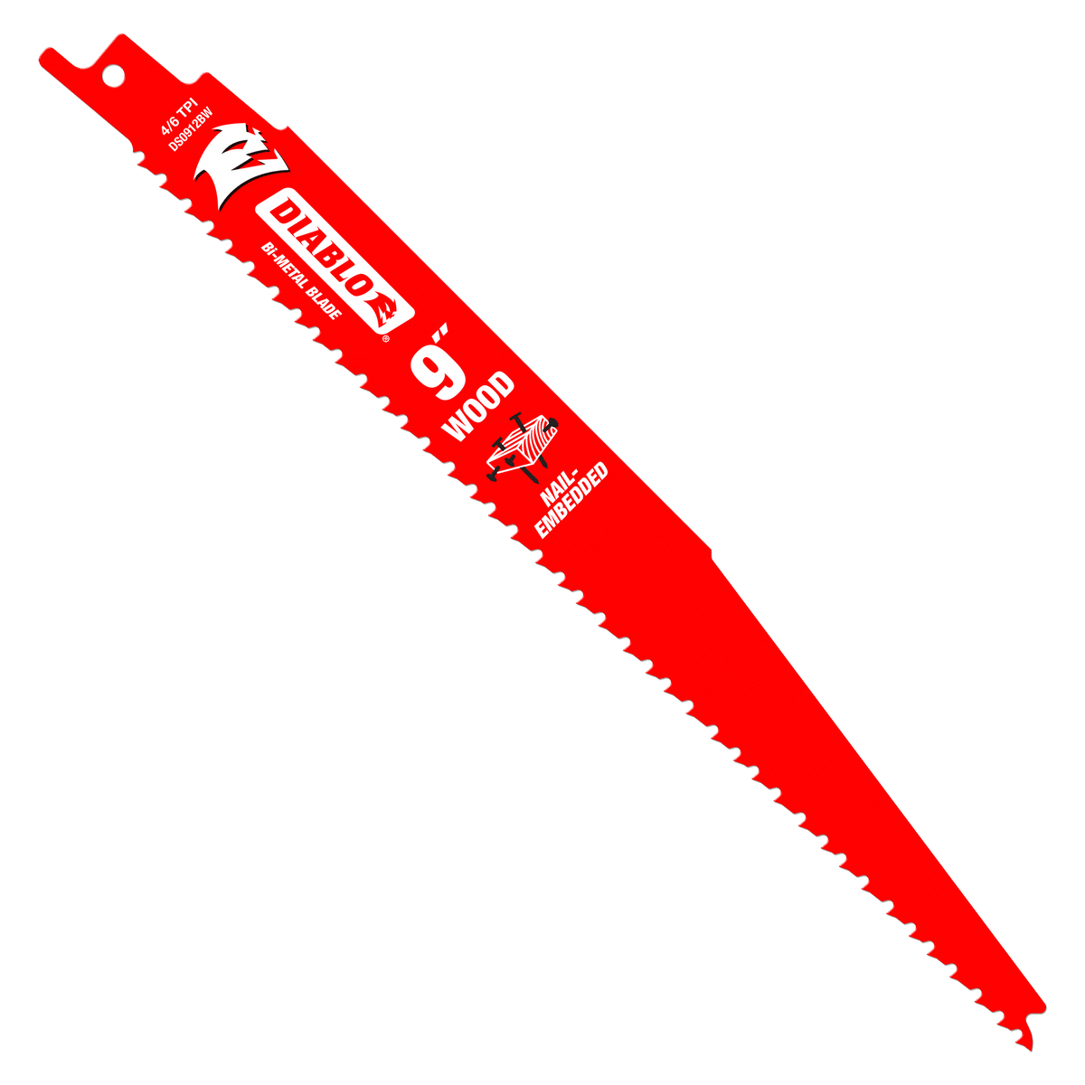 Diablo® DS0912BW25 Demo Demon™ Maximum Performance Reciprocating Saw Blade, 9 in L, 4/6 TPI, Bi-Metal Body
