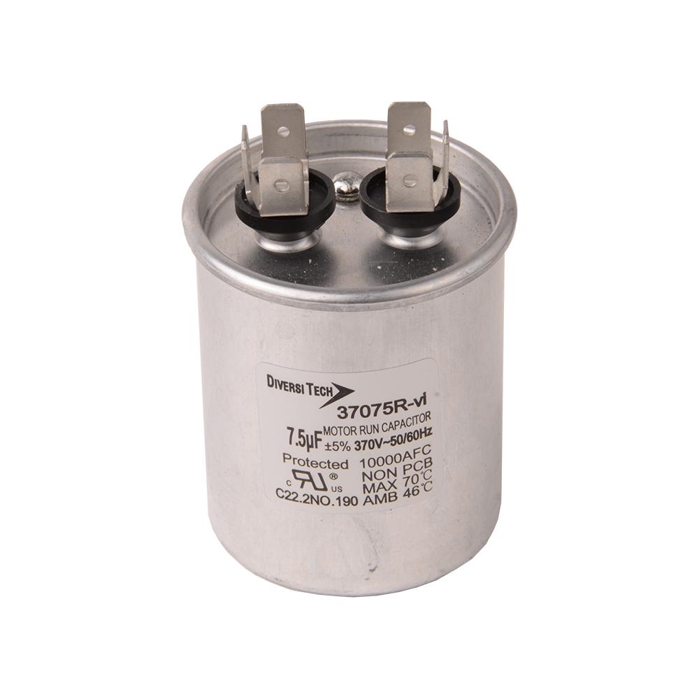 Diversitech 37075R Single Motor Run Capacitor, 7.5 uF, 370 V AC, Round