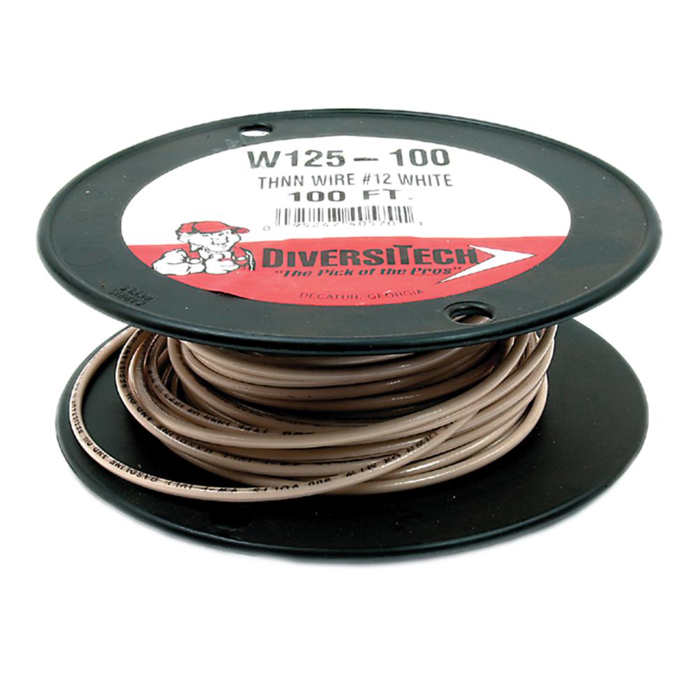 Diversitech W125-50 Type THHN Wire, Spool Packaging, 600 VAC, 12 AWG Stranded Copper Conductor, 50 ft L, White
