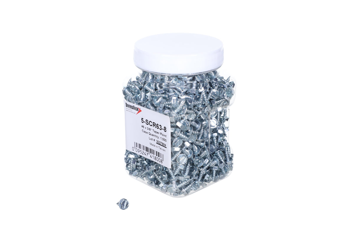 Diversitech 5-SCR63-8 Sheet Metal Screw, #6, 3/8 in OAL, Hex Head, Hex Drive, Tapered Point