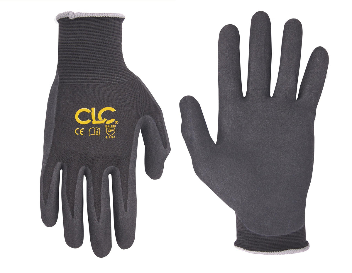 Dottie® 2038L General Purpose Safety Gloves, Work, Seamless Style, L, Nitrile Polyurethane Palm, Black, Knit Wrist Cuff, Resists: Abrasion, Cut, Chemical, Puncture, Tear, Nylon/Spandex Lining