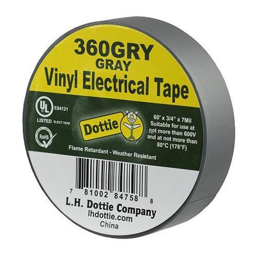 Dottie® 360GRY Color Coding Economy Industrial Electrical Tape, 60 ft L x 3/4 in W, 7 mil THK, PVC, Rubber Adhesive, Gray