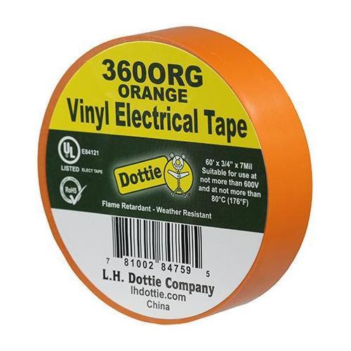 Dottie® 360ORG Color Coding Economy Industrial Electrical Tape, 60 ft L x 3/4 in W, 7 mil THK, PVC, Rubber Adhesive, Orange