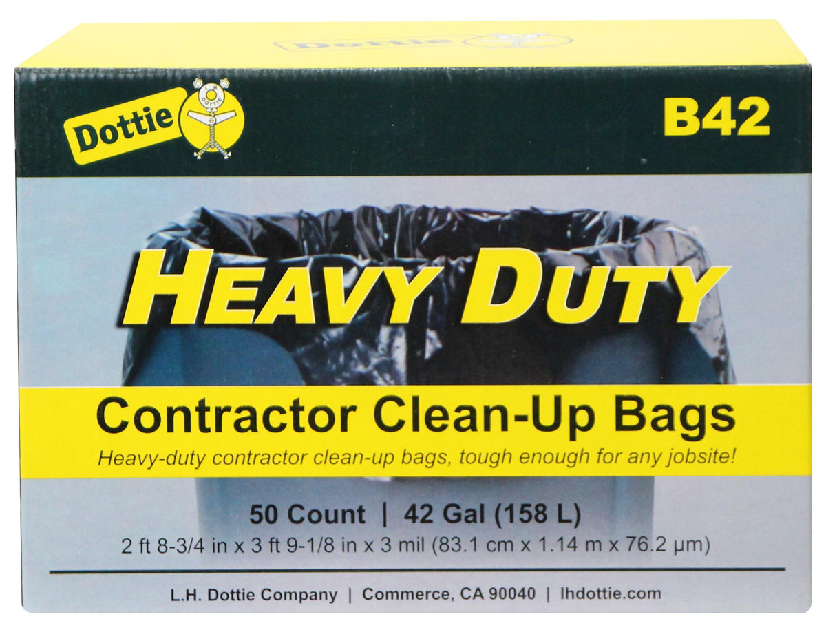 Dottie® B42 Clean-Up Bag, 42 gal Capacity, 45-1/8 in L x 32-3/4 in W, Low-Density Polyethylene, Black