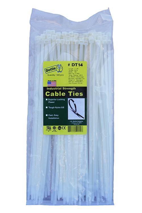 Dottie® DT11 1-Piece Bent Tip Standard Duty Cable Tie, 11-1/4 in L x 0.18 in W x 0.052 in THK, Nylon, Natural