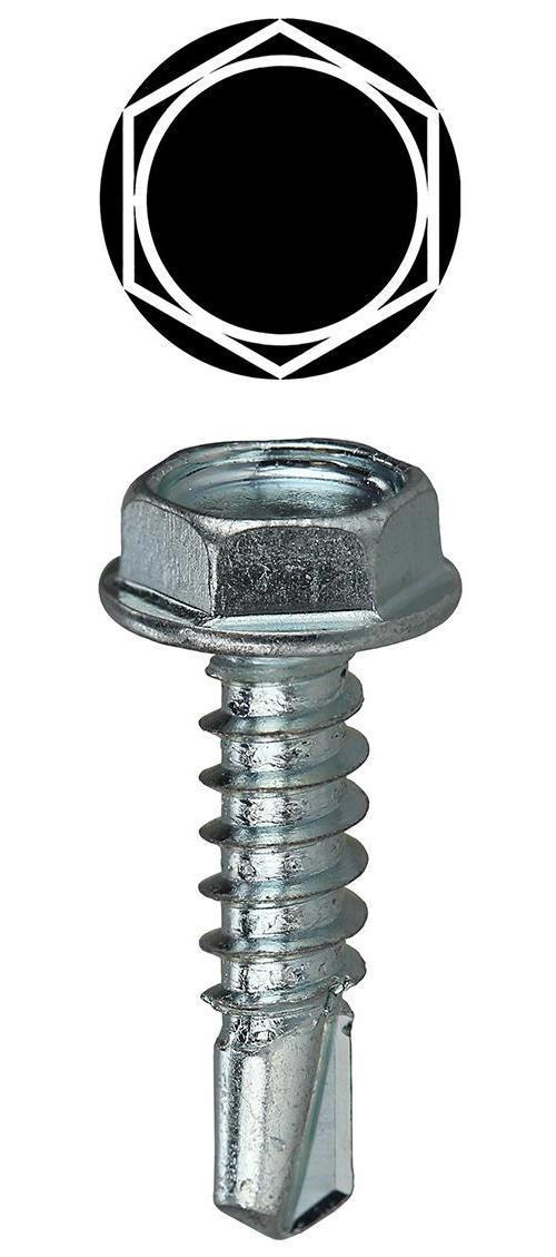 Dottie® TEKHT101 Self Drilling Screw, #10, 1 in OAL, Hex Washer Head, Steel, Zinc Plated, Self-Piercing Point