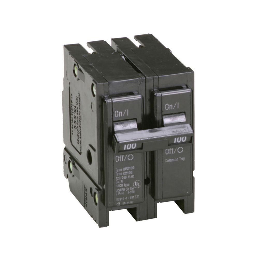 EATON BR2100 Type BR Circuit Breaker, 120/240 V AC, 100 A, 10 kA Interrupt, 2 Poles
