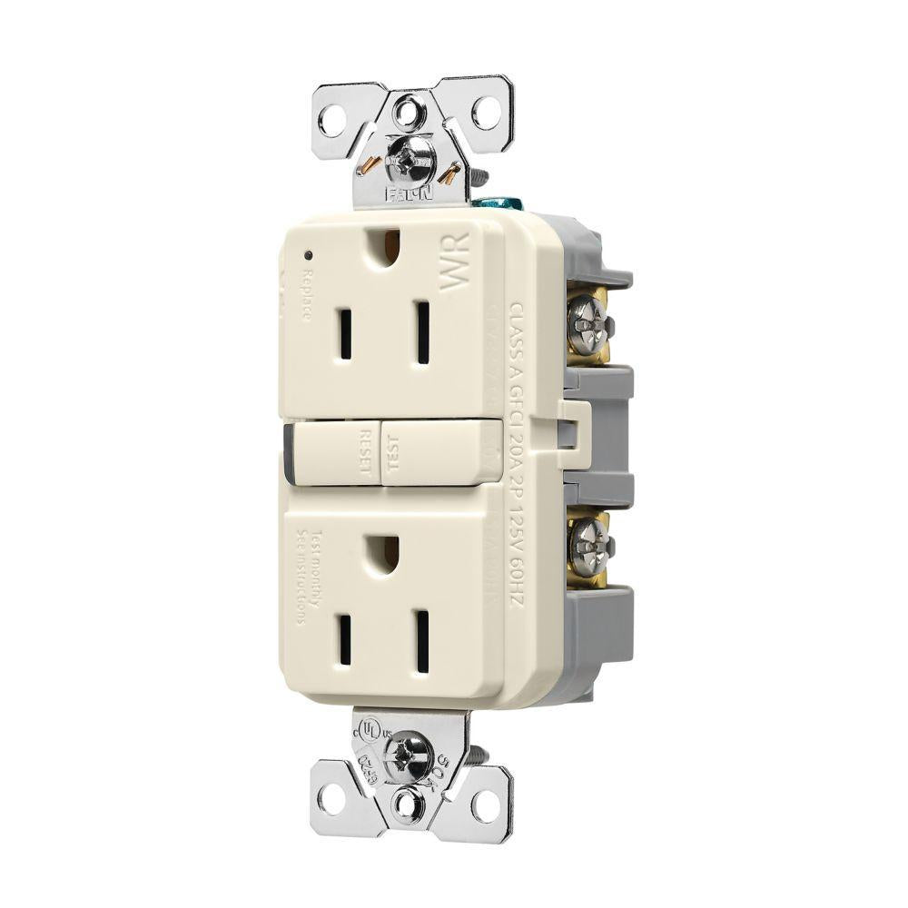 EATON TWRGF15LA Self-Test Slim GFCI Receptacle, 125 V, 15 A, Light Almond