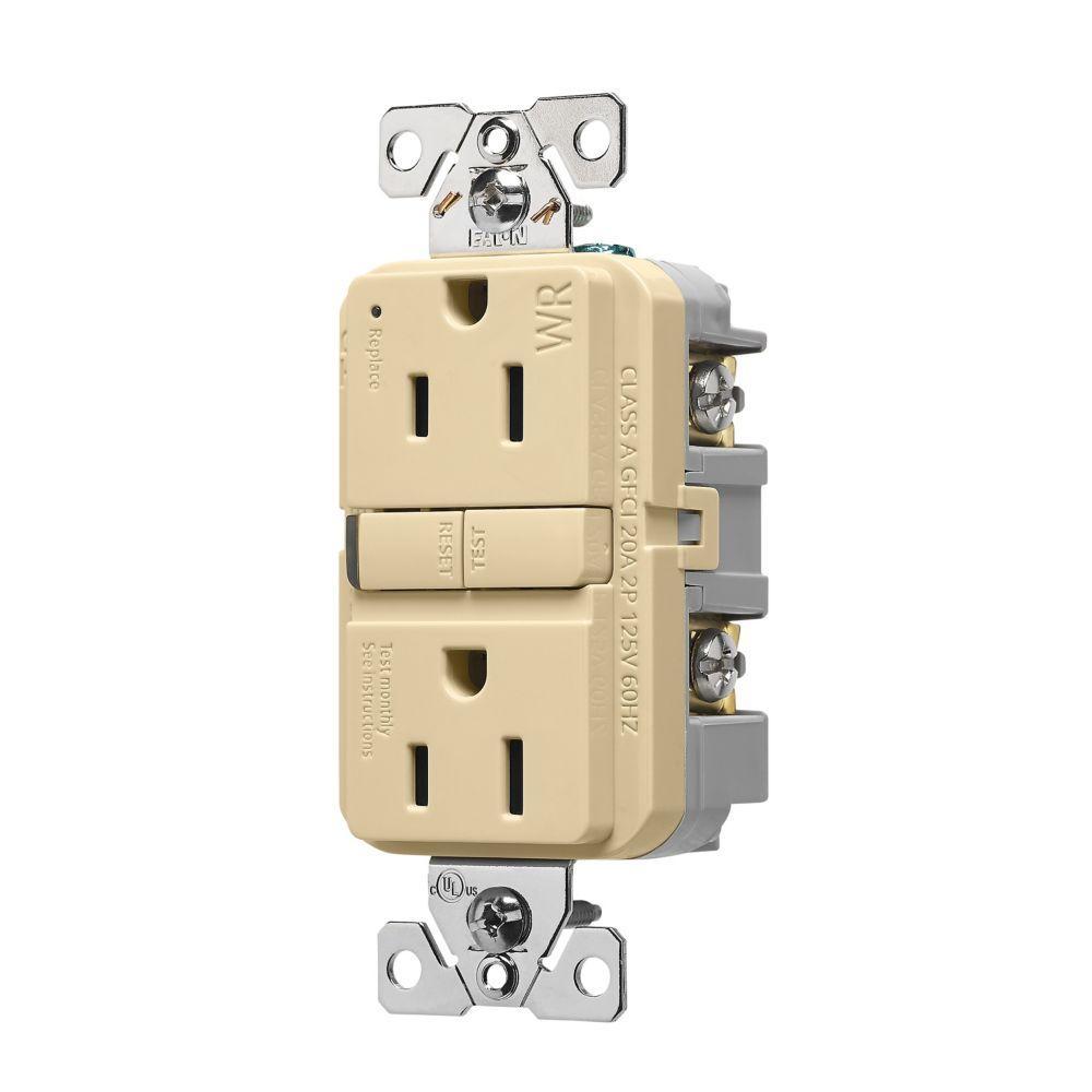 EATON TWRGF15V Self-Test Slim GFCI Receptacle, 125 V, 15 A, Ivory