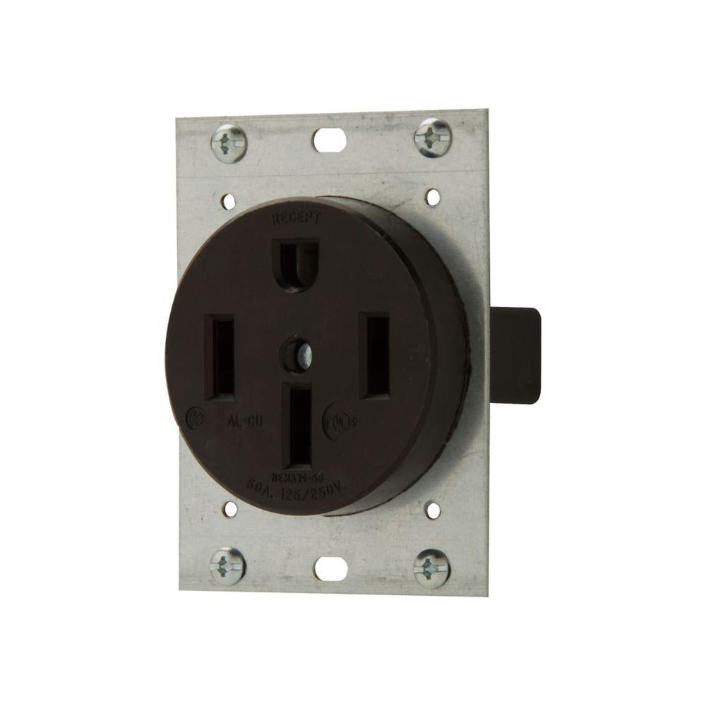 EATON Arrow Hart™ Eaton Wiring Devices 5754N Single Straight Blade Receptacle, 125/250 V AC, 50 A, 3 Poles, 4 Wires, Black
