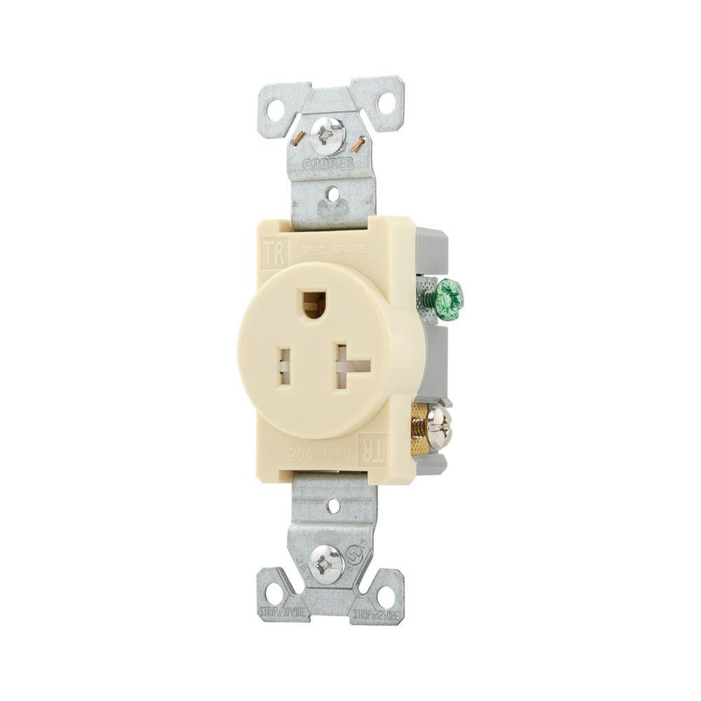 EATON Arrow Hart® TR1877V-BXSP TR1877 Grounding Single Tamper-Resistant Straight Blade Receptacle, 125 V AC, 20 A, 2 Poles, 3 Wires, Ivory