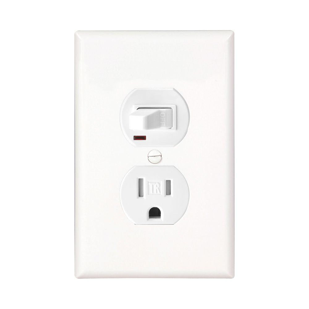 EATON Arrow Hart™ TR274W Duplex Tamper-Resistant Toggle Straight Blade Combination Switch and Receptacle, 15 A, 125 V AC, 1/2 Poles, 3 Wires, 14 to 12 AWG Wire