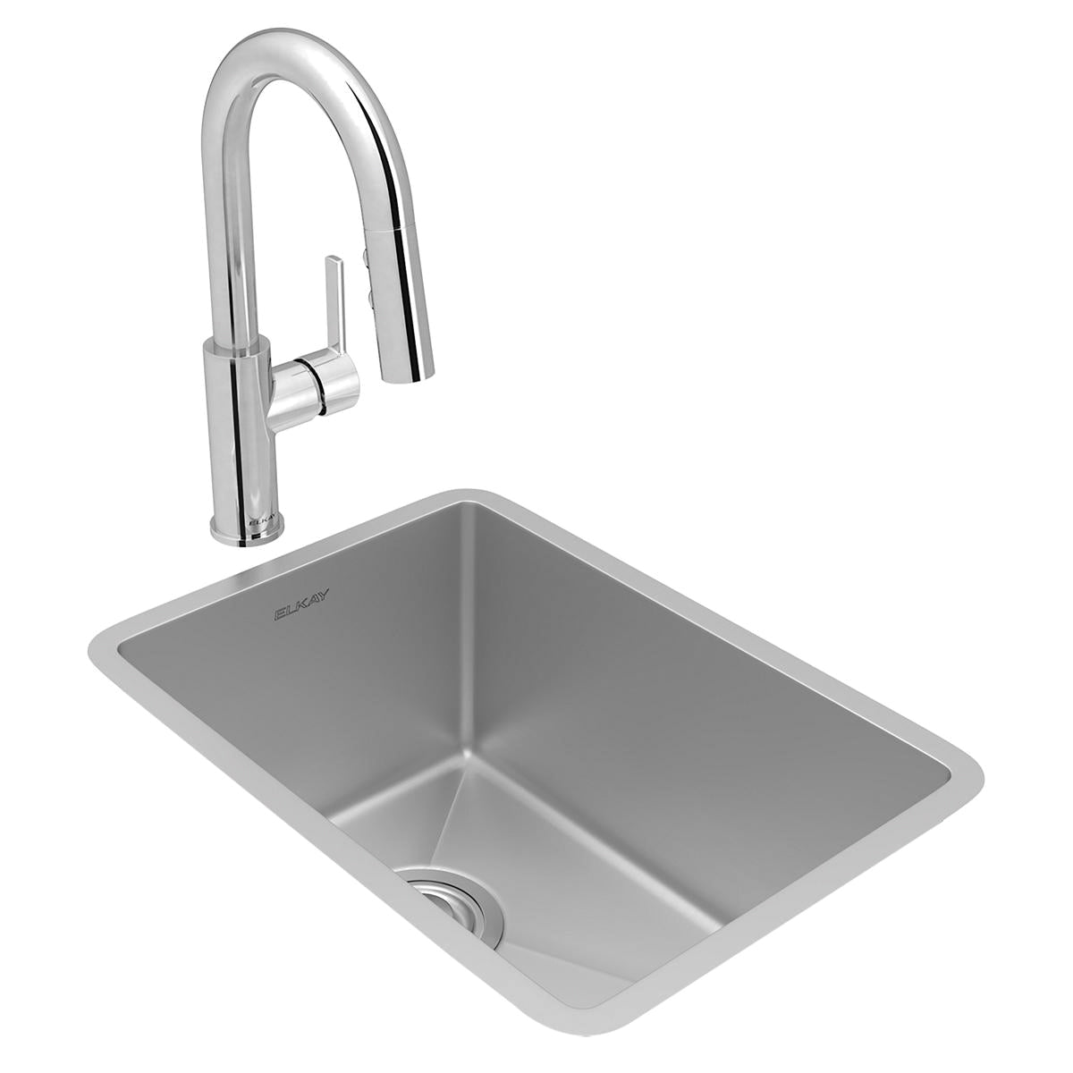 Elkay® ECTRU12179TFCC Crosstown® Transitional Bar/Prep Sink and Faucet Kit, Polished Satin, Rectangular Shape, 12 in L x 17 in W Bowl x 9 in D Bowl, 13-1/2 in L x 18-1/2 in W x 9 in D, Undermount Mounting, 18 ga 304 Stainless Steel