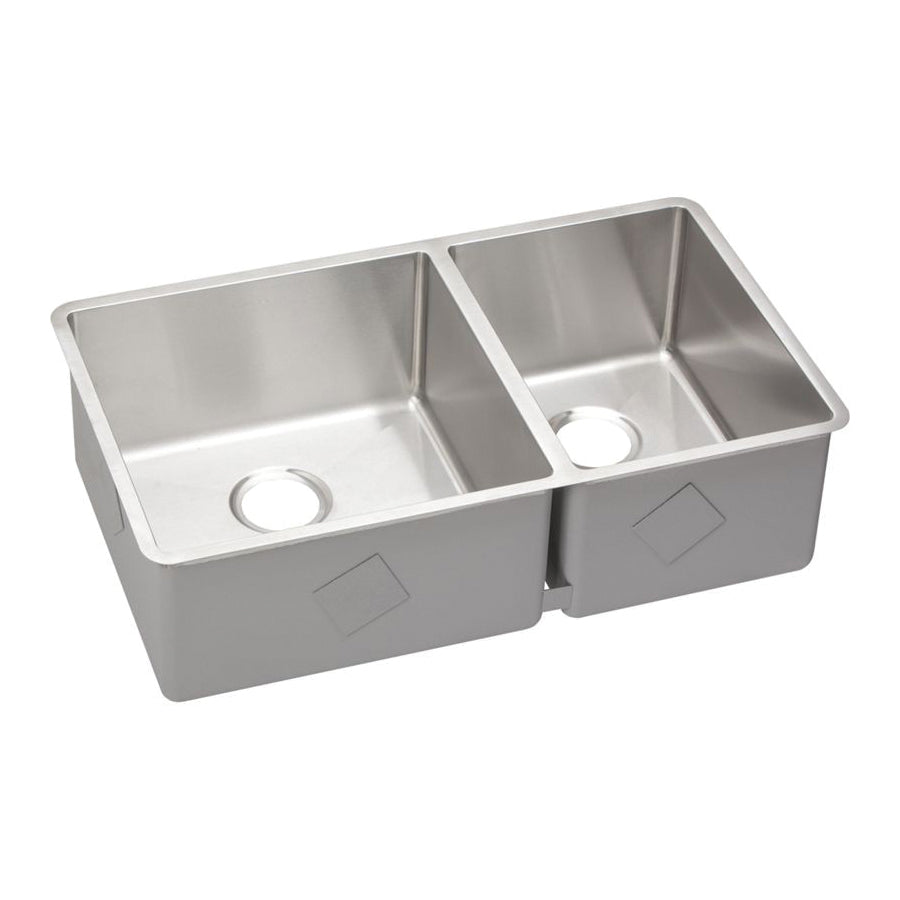 Elkay® ECTRU32179R Crosstown™ Kitchen Sink, Polished Satin, 17 in Left, 12 in Right L x 17 in Left, 17 in Right W Bowl x 9 in Left, 9 in Right D Bowl, 31-1/2 in L x 18-1/2 in W x 9 in H, Undermount Mounting, 18 ga 304 Stainless Steel