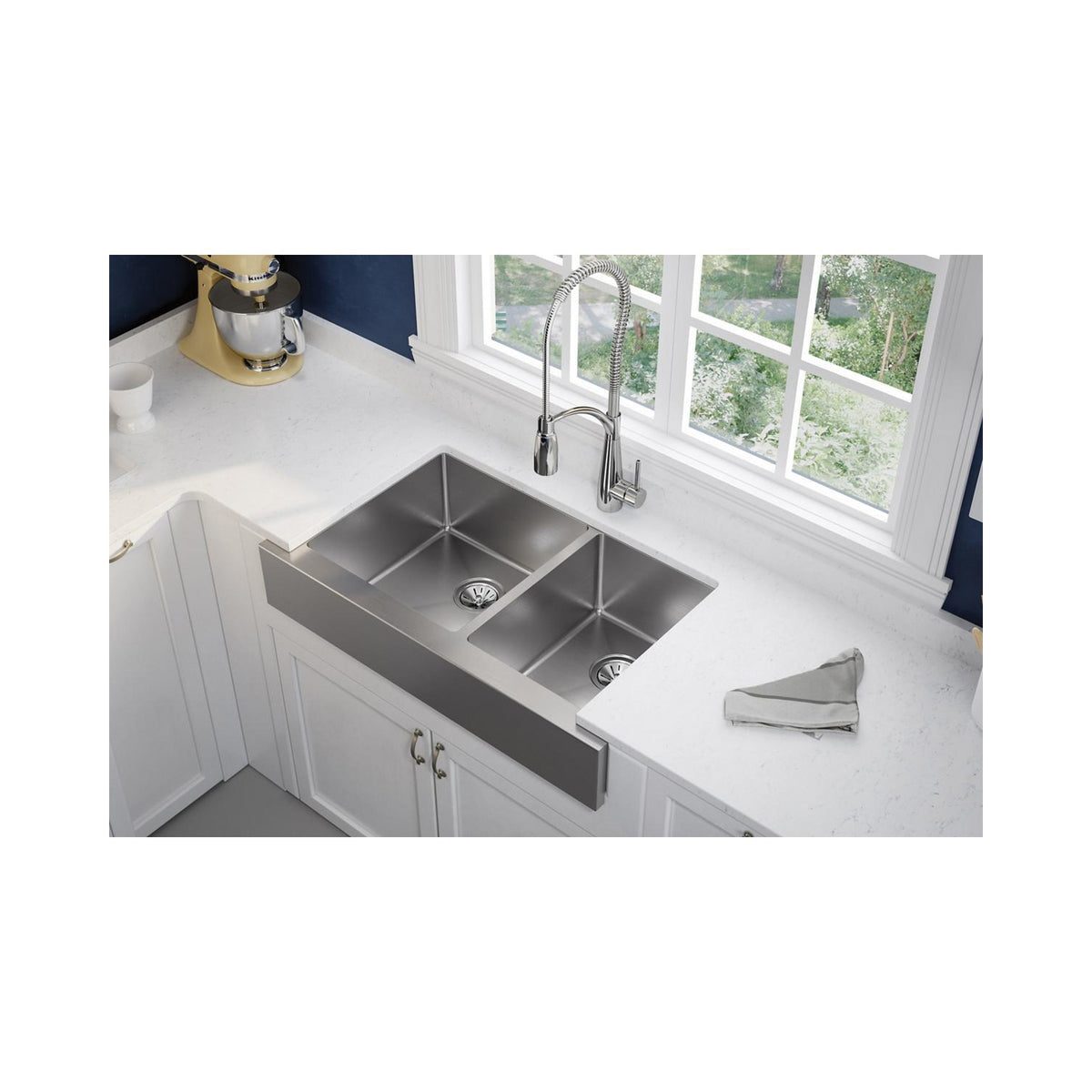Elkay® ECTRUF32179R Crosstown® Apron Front Sink, Rectangle Shape, 20-1/4 in W x 9 in D x 35-7/8 in H, Reinforced Base Mount, Stainless Steel, Polished Satin, Import