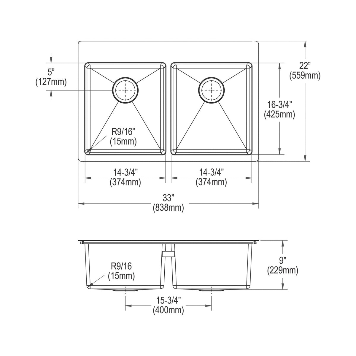 Elkay® ECTSR33229TBG Transitional Kitchen Sink Kit