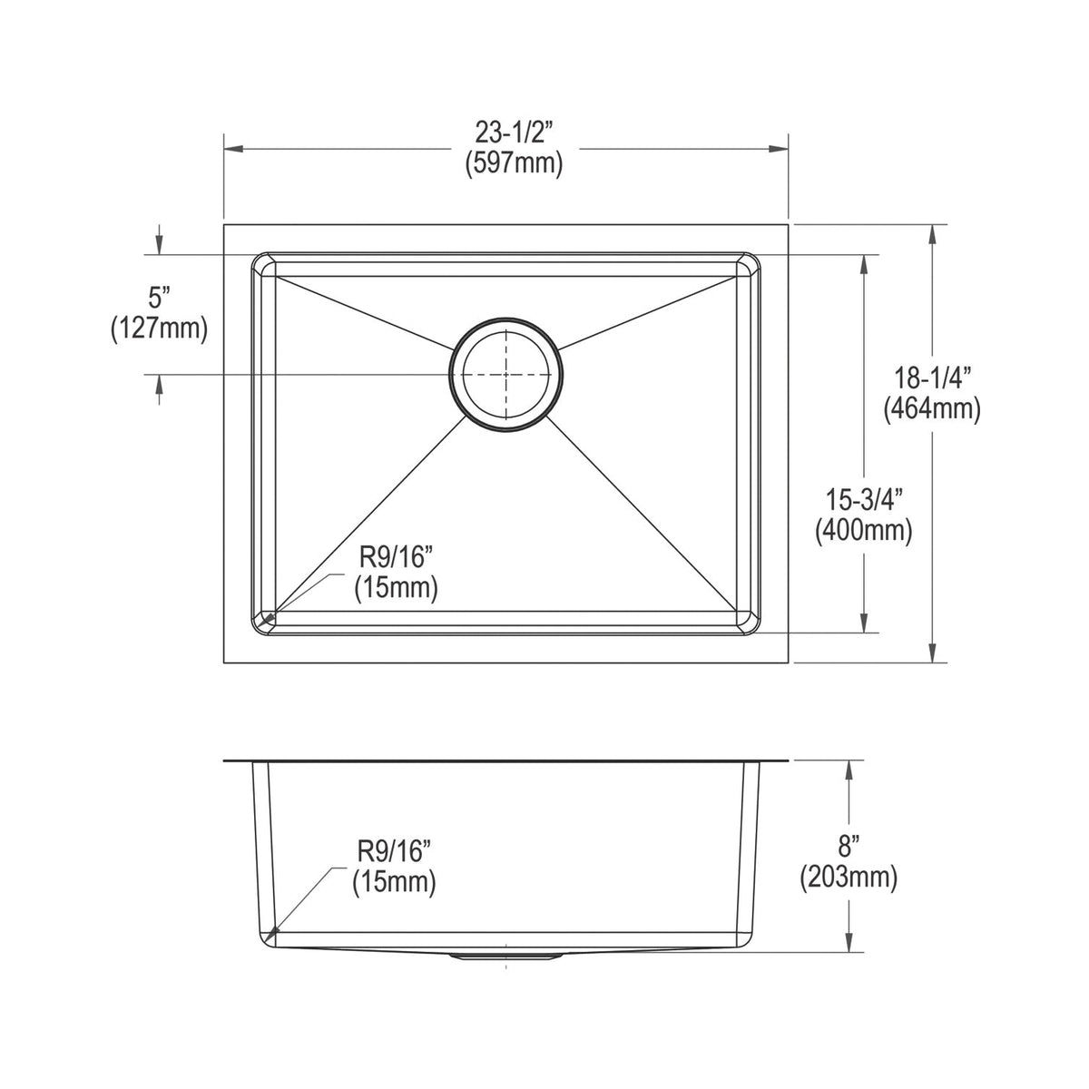 Elkay® EFRU2115TC Crosstown® Transitional Kitchen Sink Kit, Polished Satin, Rectangle Shape, 21 in L x 15-3/4 in W Bowl x 8 in D Bowl, 23-1/2 in L x 18-1/4 in W x 8 in H, Undermount Mounting, 16 ga 304 Stainless Steel