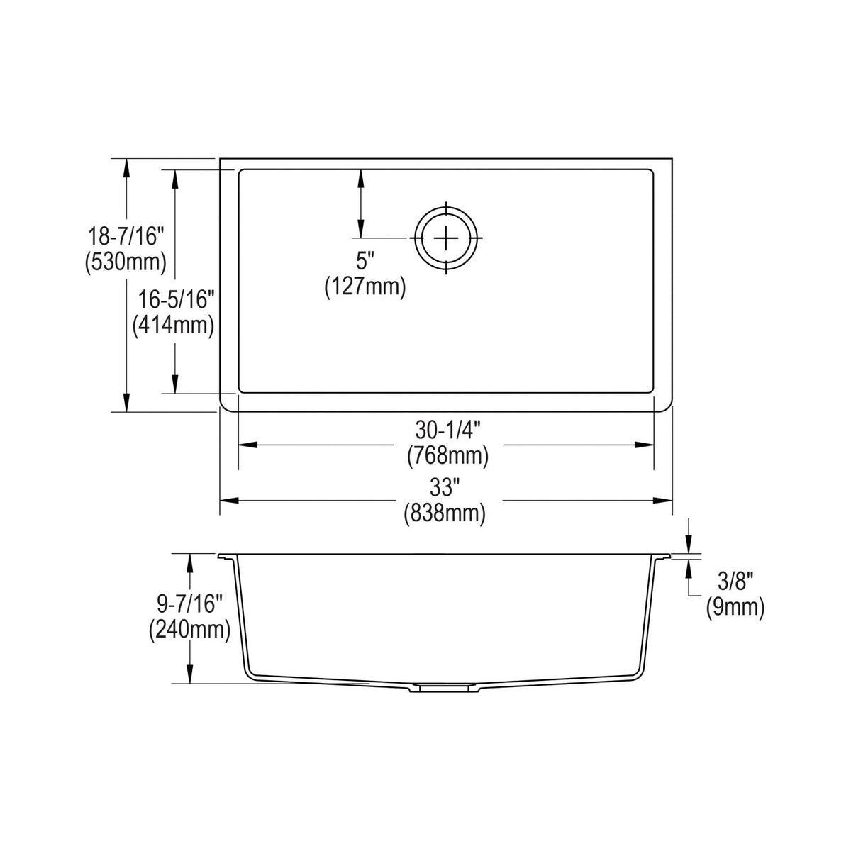 Elkay® ELGRU13322MC0 Quartz Classic® Traditional Kitchen Sink, Mocha, Rectangle Shape, 30-1/4 in L x 16-5/16 in W Bowl x 9-7/16 in D Bowl, 33 in L x 18-7/16 in W x 9-7/16 in H, Undermount Mounting