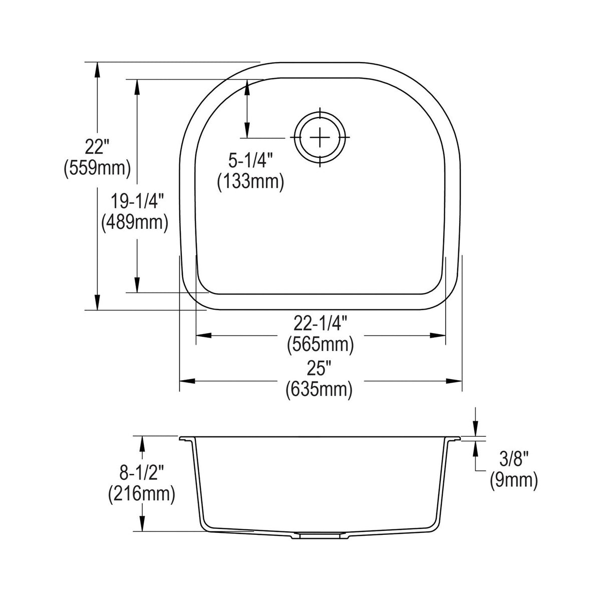 Elkay® Luxe® Traditional Kitchen Sink, Rectangle Shape, 22-1/4 in L x 19-1/4 in W x 8-1/2 in D Bowl, 25 in L x 22 in W x 8-1/2 in H, Under Mount, Quartz