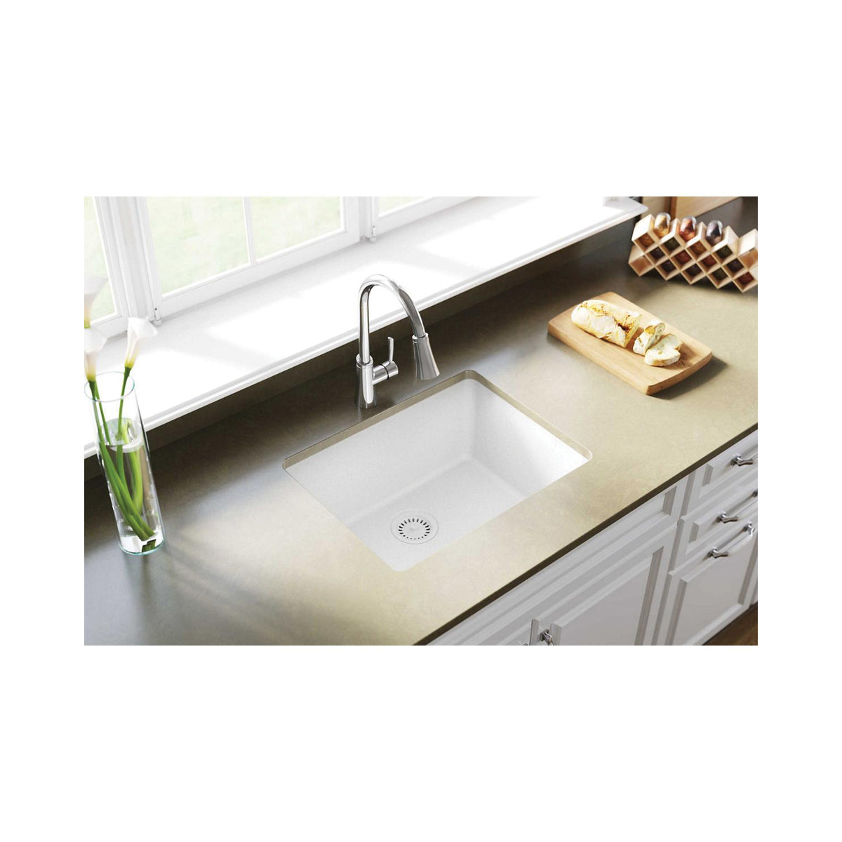 Elkay® ELGU2522WH0 Quartz Classic® Kitchen Sink, White, 22-5/16 in L x 16-7/16 in W Bowl x 9-1/2 in D Bowl, 24-5/8 in L x 18-1/2 in W x 9-1/2 in H, Undermount Mounting