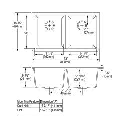 Elkay® ELGU3322PT0 Classic® Traditional Kitchen Sink, Putty, Rectangle Shape, 14-1/4 in Left, 14-1/4 in Right L x 16-3/16 in Left, 16-3/16 in Right W Bowl x 9-1/2 in Left, 9-1/2 in Right D Bowl, 33 in L x 18-3/4 in W x 9-1/2 in H, Undermount Mounting