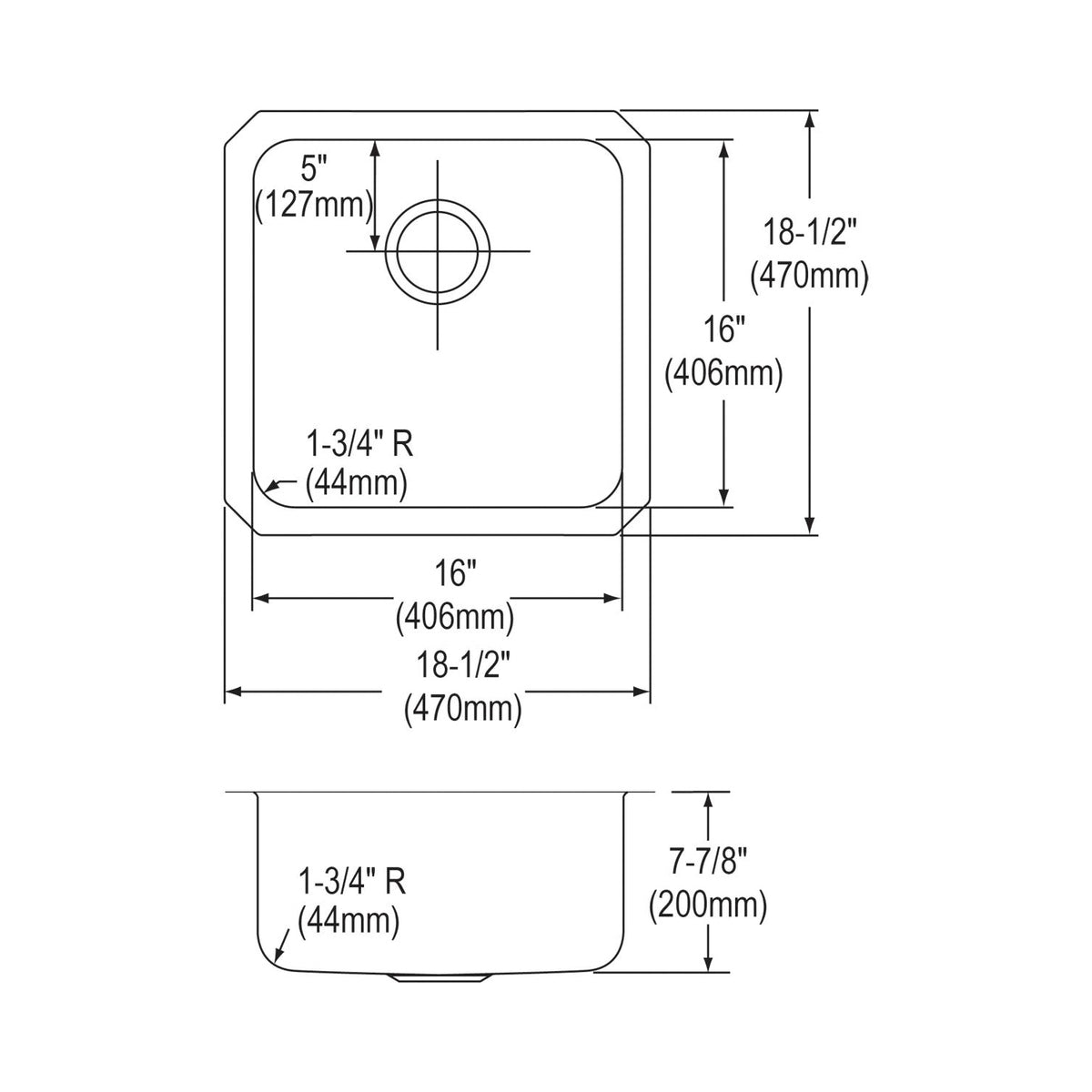 Lustertone Classic - 18-1/2" Kitchen Sink - ELUH1616