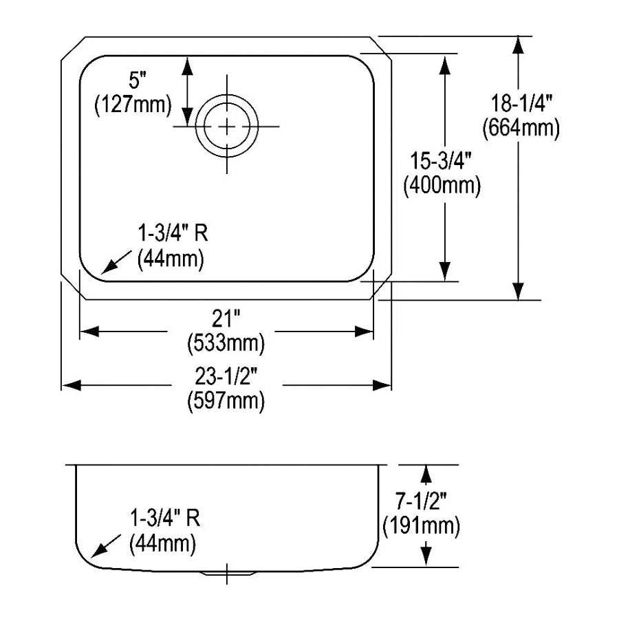 Elkay® ELUH2115 Lustertone™ Classic Kitchen Sink, 21 in L x 15-3/4 in W Bowl x 7-1/2 in D Bowl, 23-1/2 in L x 18-1/4 in W x 7-1/2 in H, Undermount Mounting, 18 ga 304 Stainless Steel