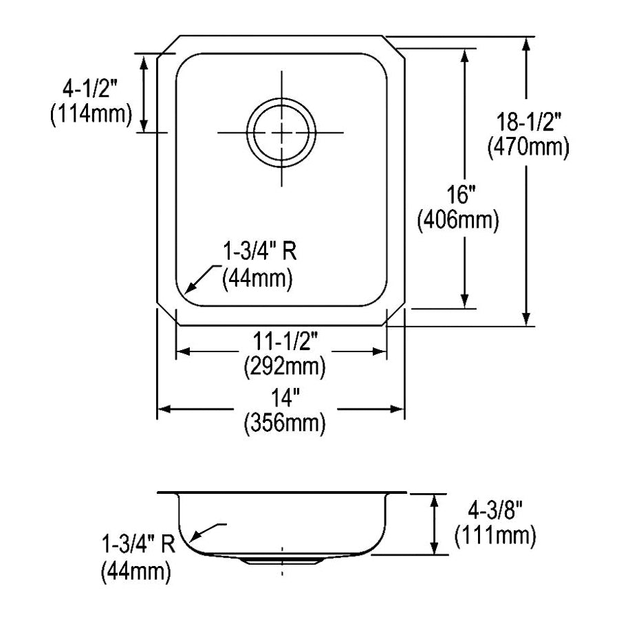 Lustertone Classic - 14" Kitchen Sink - Undermount