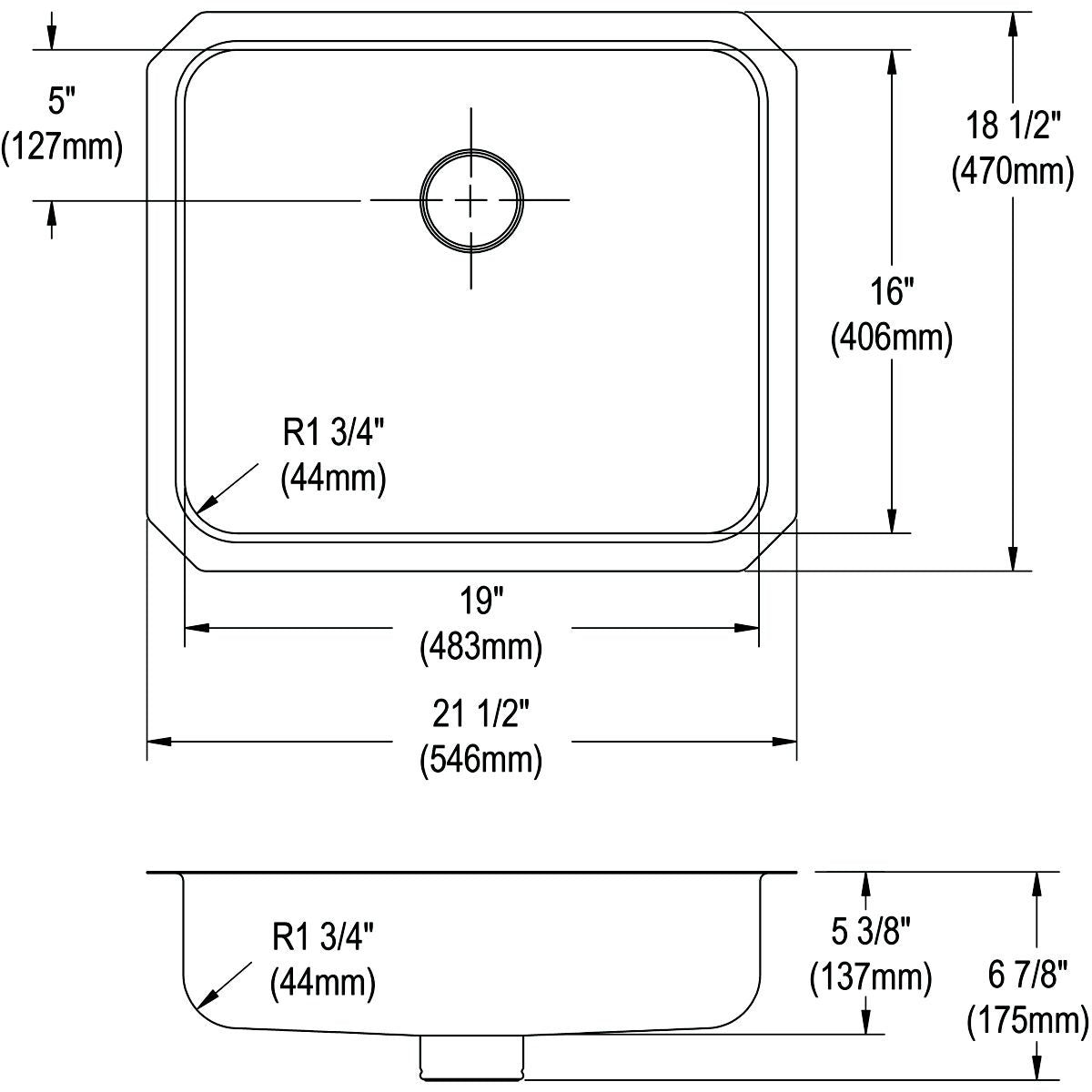 Dayton - 21-1/2" Traditional Kitchen Sink - Undermount