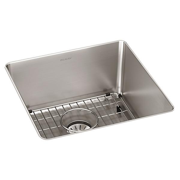 Elkay® ELUHH1616TPDBG Lustertone Iconix Single Bowl Undermount Sink Kit, Luminous Satin, 16 in L 16 in W, 10-9/16 in H x 18-1/2 in W x 18-1/2 in L, Under Mount, 304 Stainless Steel