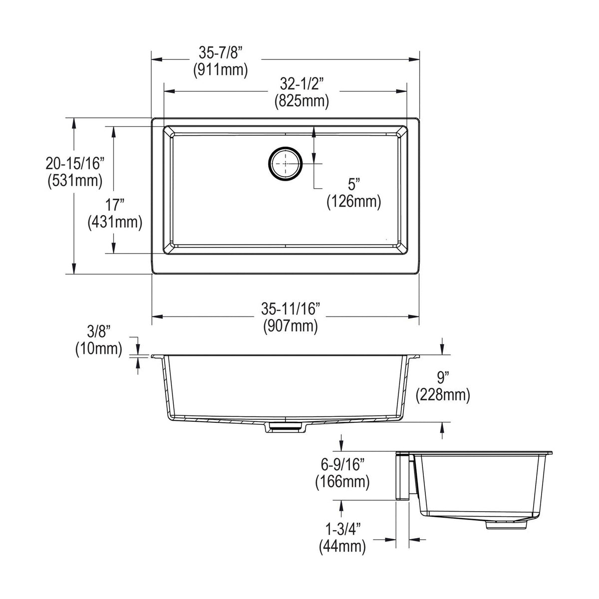 Quartz Luxe - 35-7/8" Transitional Farmhouse Kitchen Sink