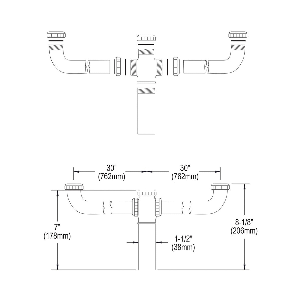 Elkay® LK60 Center Outlet Drain Fitting With Aligned Drains, For Use With Commercial Faucet, Brass, Domestic