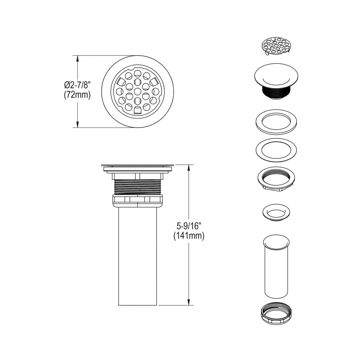 2" Drain Fitting - Polished Stainless Steel