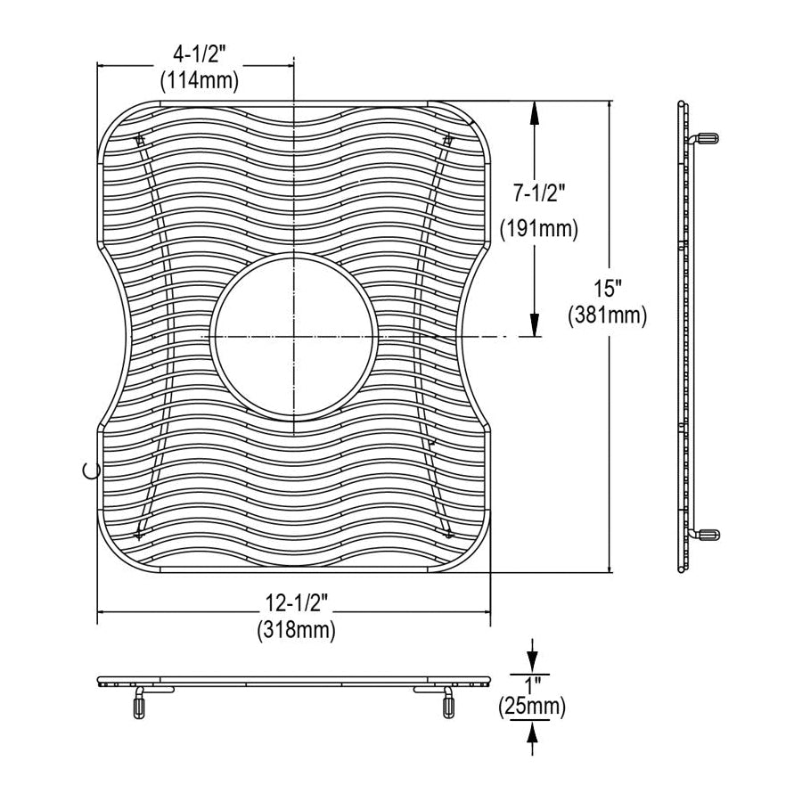 Elkay® LKWBG1316SS Bottom Grid, 12-1/2 in L x 15 in W x 1 in H, Center Drain Opening, Import