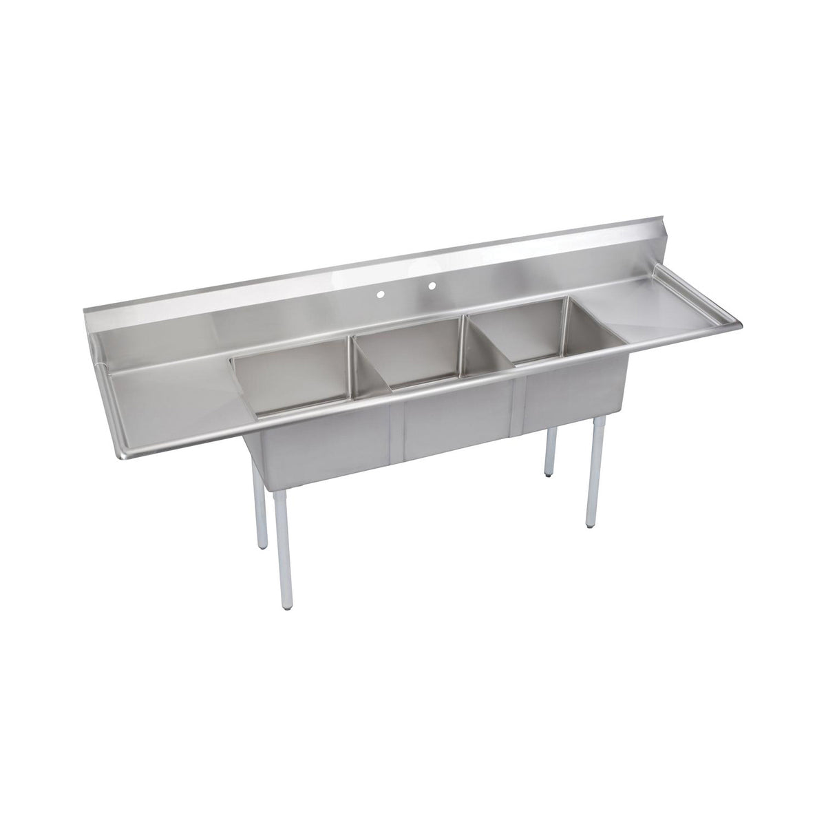 SSP™ S3C24X24-2-24X Super Economy Scullery Sink, 120 in L x 29.8 in W x 43.8 in H, Floor Mount, 300 Stainless Steel, 3 Bowls, 2, Right/Left Drainboards, 9 in Backsplash