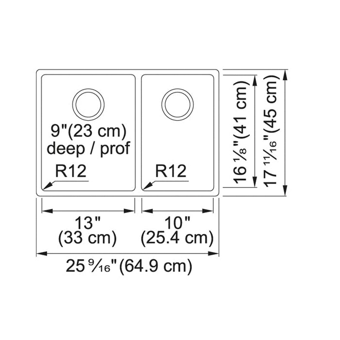 Cube - 25-9/16" Kitchen Sink - Undermount - Double Bowl