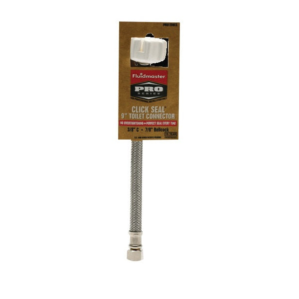 Fluidmaster® PRO SERIES™ CLICK SEAL® PRO1T09CS Toilet Connector, 3/8 x 7/8 in Nominal, Compression x Ballcock End Style, 9 in L, 125 psi Working, 304 Stainless Steel, Import