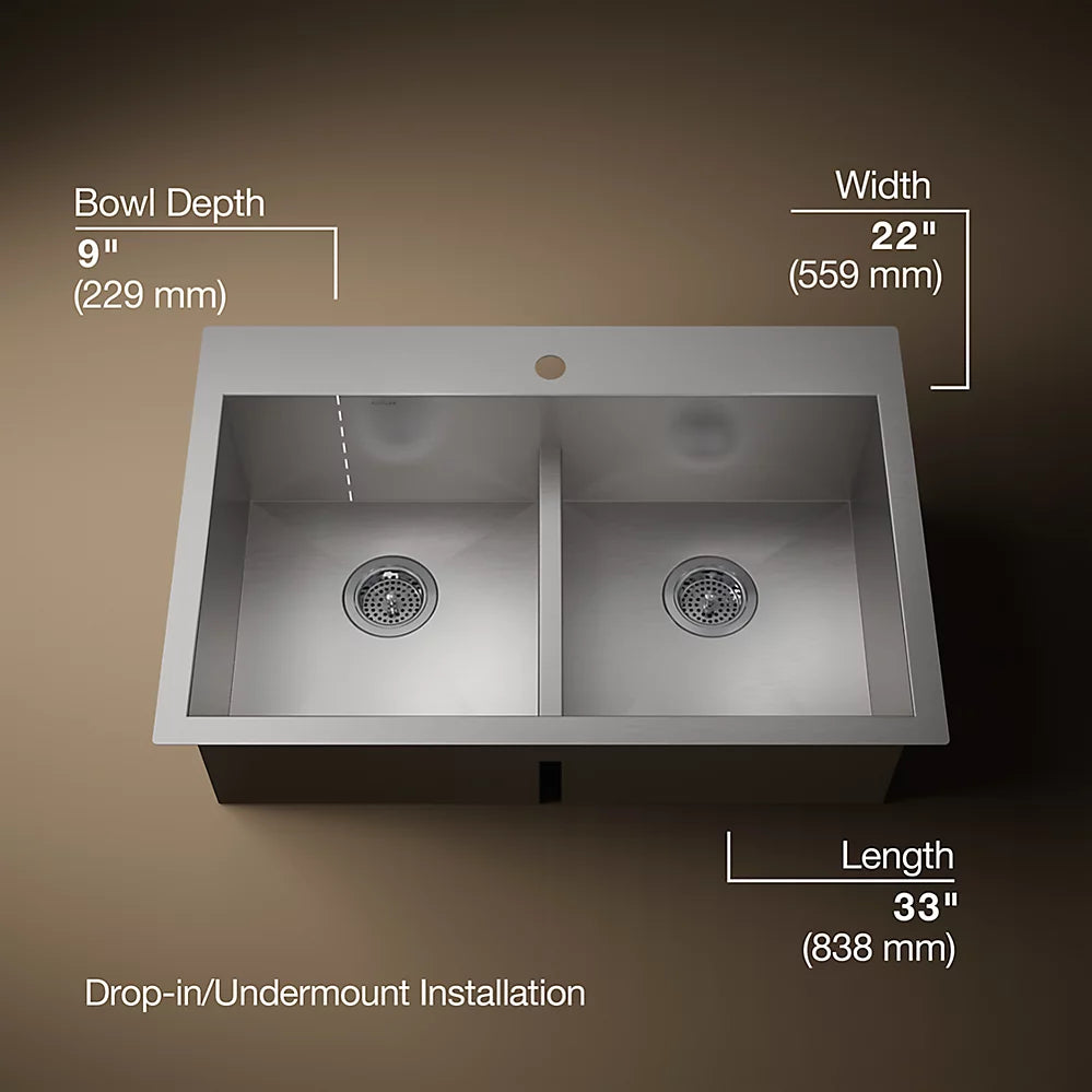 Vault™ Smart Divide® 33" Top/Undermount Double-Bowl Kitchen Sink