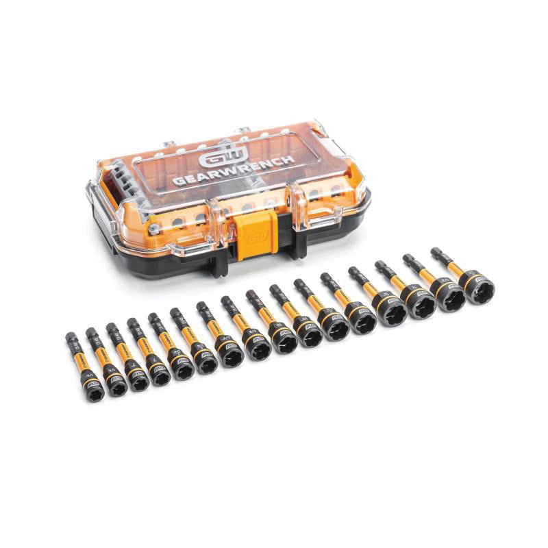 GearWrench® Bolt Biter™ 86171 Extraction Nut Extractor and Driver Set, 1/4 to 1/2 in, 7 mm to 13 mm, 16 Pieces, Alloy Steel, Black Oxide, ASME/ANSI