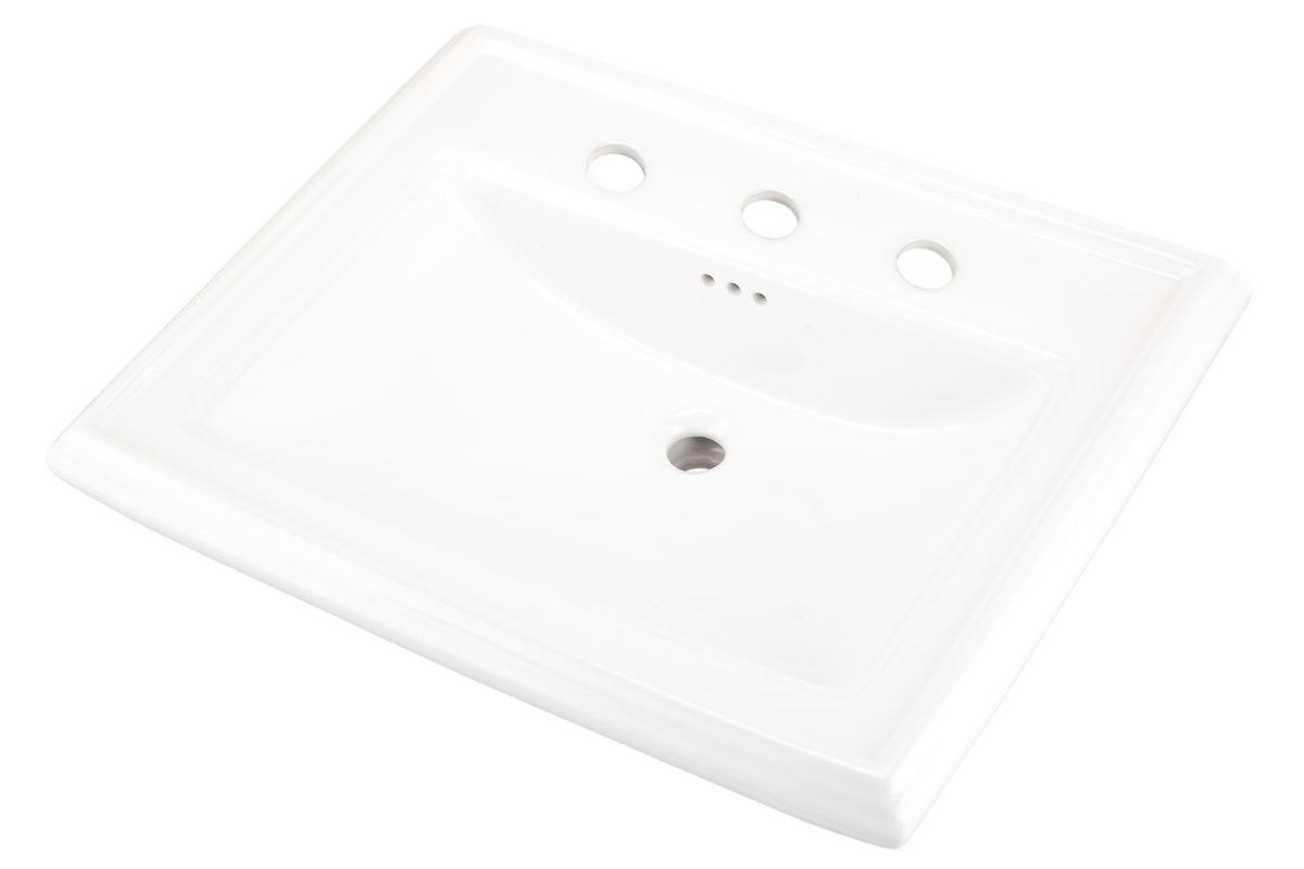 Gerber® G0012559 Logan Square™ Petite Bathroom Sink, Rectangle Shape, 4 in Faucet Hole Spacing, 24-1/4 in W x 20-1/8 in D x 34-1/2 in H, Wall Mount, Vitreous China, White, Import