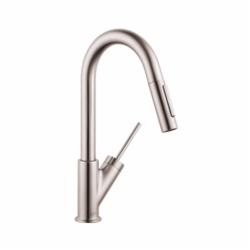 AXOR 10824801 Pull-Down Prep Kitchen Faucet, Starck, Steel Optik, 1 Handle, 2.2 gpm