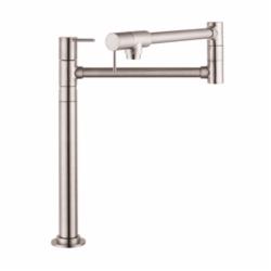 AXOR 10860801 Pot Filler Stand, Starck, Residential, 2.5 gpm Flow Rate, 360 deg Swivel Spout, Steel Optik, 2 Handles