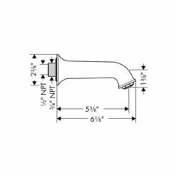 Hansgrohe 14148821 Talis C Tub Spout, 5-5/8 in L x 1-3/8 in H, Solid Brass, Brushed Nickel, Import