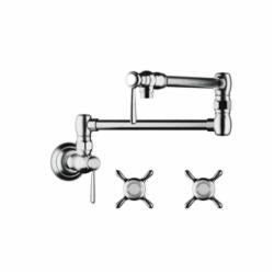 AXOR 16859001 Montreux Pot Filler, Residential, 2.5 gpm Flow Rate, 180 deg Swivel Spout, Polished Chrome, 2 Handles