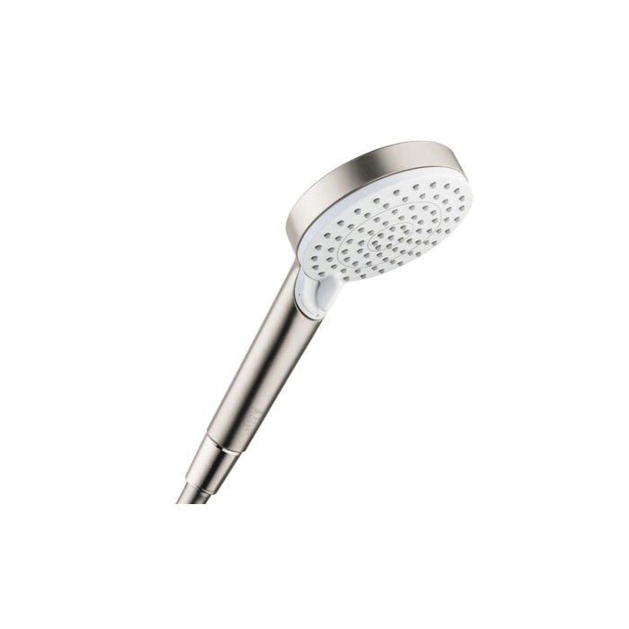 Hansgrohe 26332821 Crometta Hand Shower, 3-7/8 in Dia, 1.8 gpm Flow Rate, G 1/2 Connection, Brushed Nickel/White