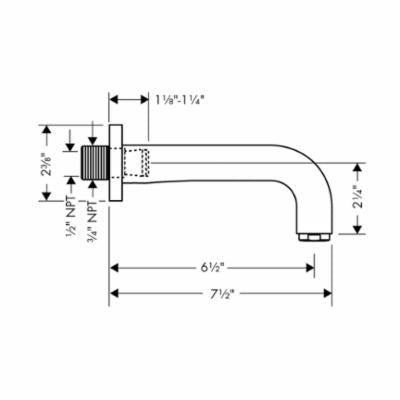 AXOR 39410821 Citterio Tub Spout, 6-1/5 in L x 2-1/4 in H, Solid Brass, Brushed Nickel, Import