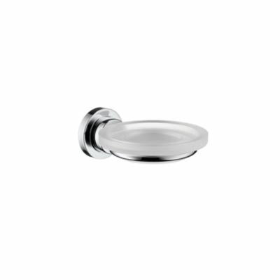 AXOR 41733820 Citterio Soap Dish With Solid Brass Holder, 143 mm D x 54 mm H, Crystal Glass, Brushed Nickel