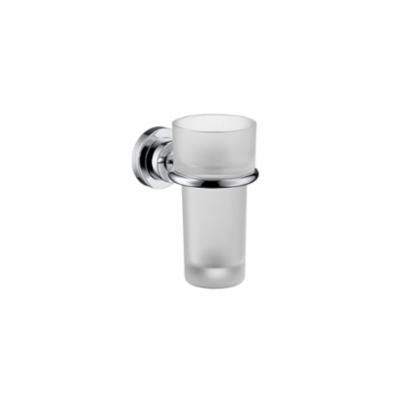 AXOR 41734820 Citterio Tumbler and Holder, 5-3/8 in H, Crystal Glass/Solid Brass, Brushed Nickel, Import