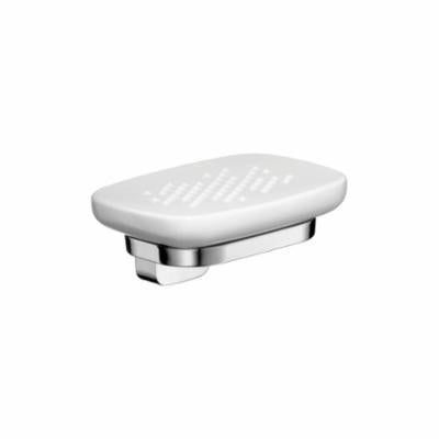AXOR 42433000 Urquiola Soap Dish With Solid Brass Holder, 5 in W x 5 in D x 2-3/8 in H, Opaque Glass, Polished Chrome